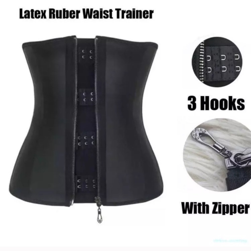 100% Latex Rubber Zip Up Waist Trainer Body Shaper